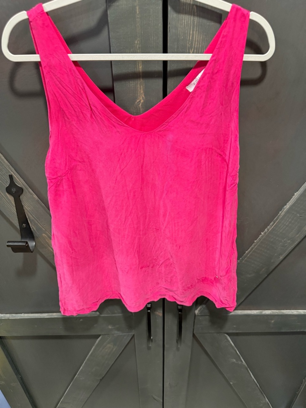 FRNCH Hot Pink V-Neck Sleeveless Tank Vegan Silk Feel Fully Lined